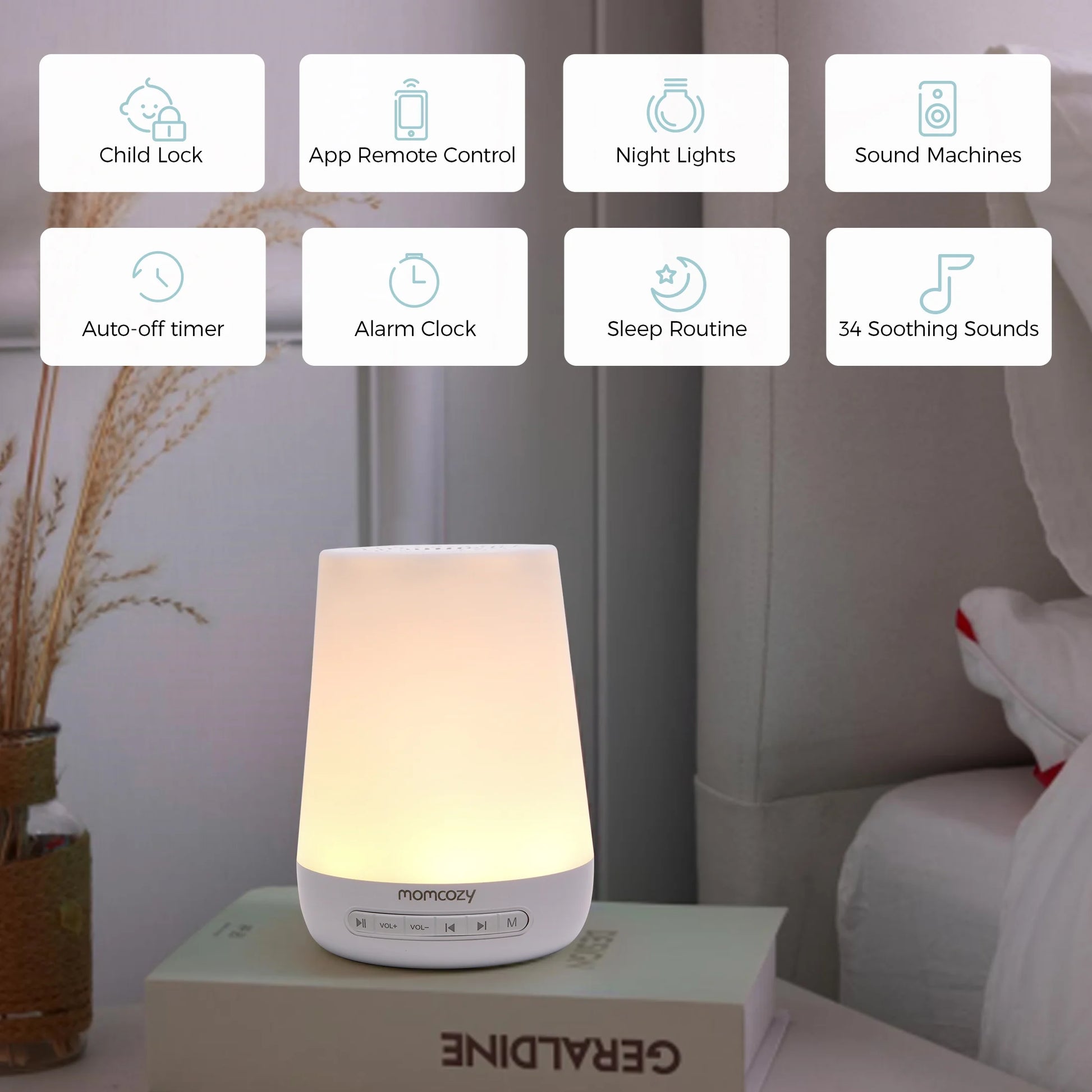 Baby Sound Machine with Nightlight and Timer for Babies, White