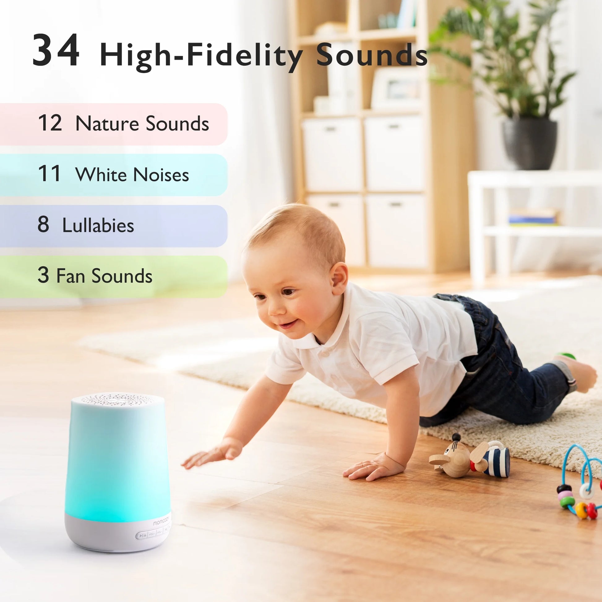 Baby Sound Machine with Nightlight and Timer for Babies, White